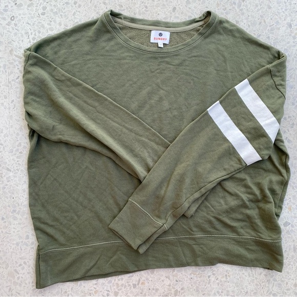 Sundry Olive Crew Sweatshirt with White Stripes Size S - Picture 5 of 6